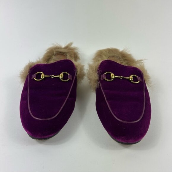 Gucci Purple Fur and Velvet Princetown Mules Size 38 - Picture 5 of 9